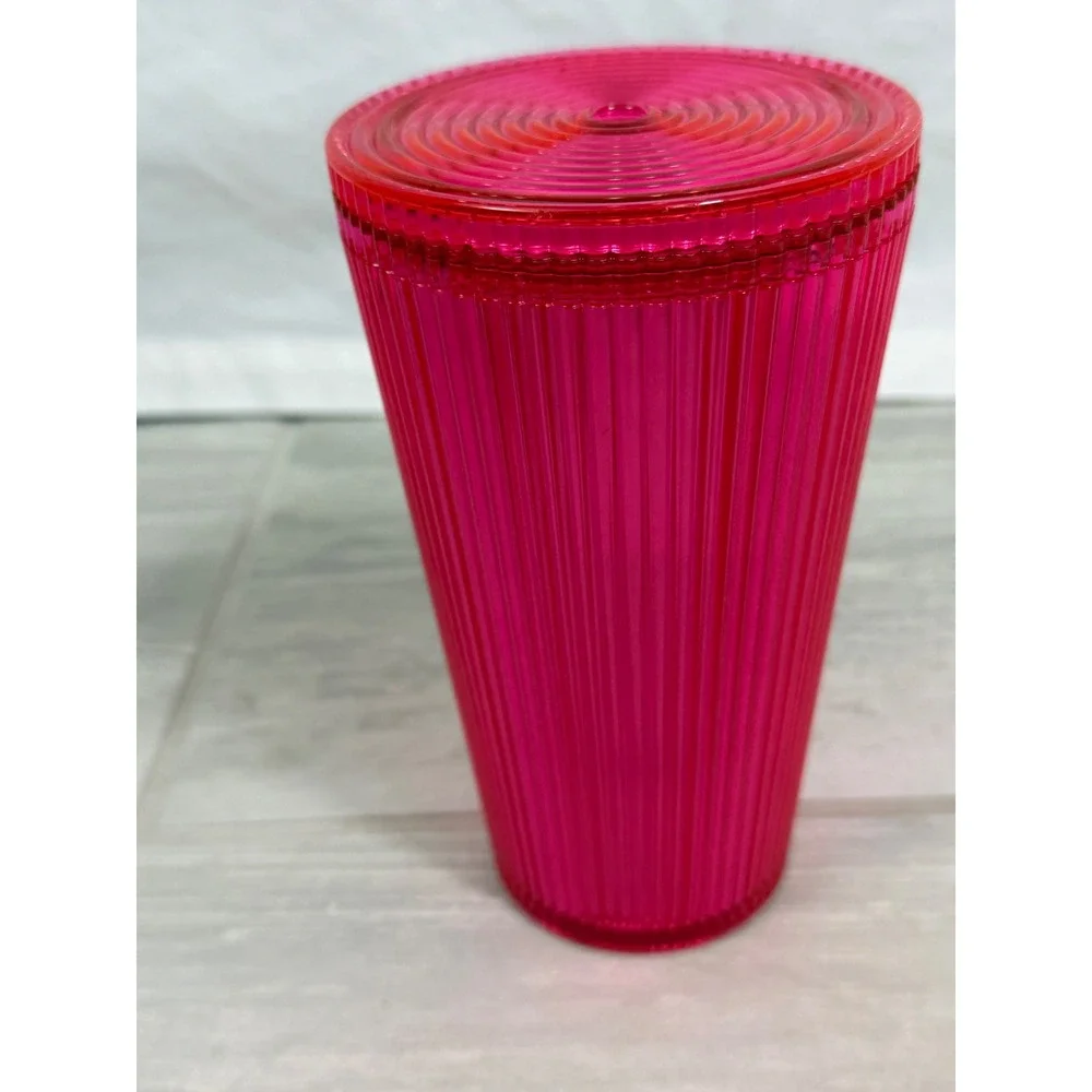 Starbucks Pink Pleated Translucent Cold Cup Tumbler 16oz Acrylic Siren Logo 2023